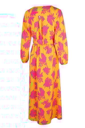 Maxi jurk kleurrijke print met riem Fuchsia & Geel S h5 Afbeelding2