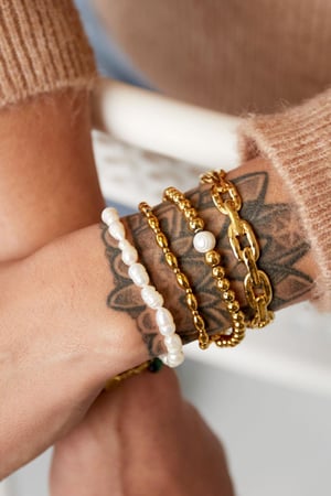 Beaded bracelet pearl in the middle Gold Color Stainless Steel h5 Picture2