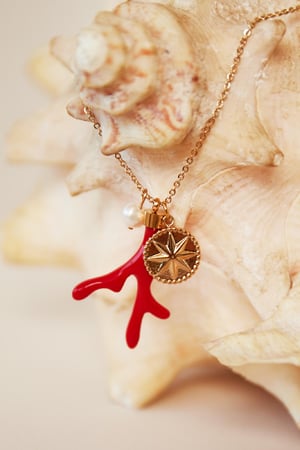 Halskette Red Coral Goldfarbe Edelstahl h5 Bild3