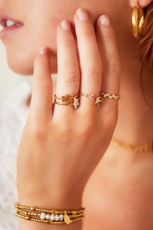 Dubbele ringen kleine bloemen Goud kleur Koper One size h5 Afbeelding2