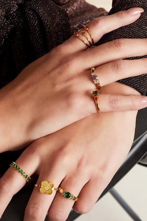 Anillo de acero inoxidable con circonitas Color dorado 16 h5 Imagen3