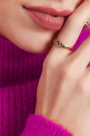 Anillo de acero inoxidable con circonitas Color dorado 16 h5 Imagen4