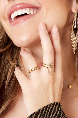 Ring star with chain Gold Color Stainless Steel One size h5 Picture2