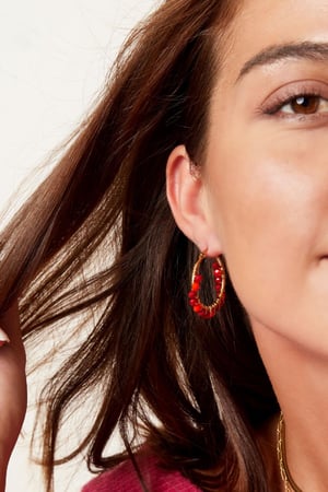 Boucles d'oreilles créoles avec grosses perles colorées Bleu Acier inoxydable h5 Image5