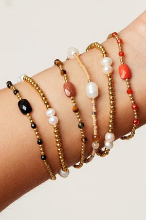 Bracelet perlé avec pierre carrée de couleur - Collection pierres naturelles Couleur orange & Couleur or Stone h5 Image3