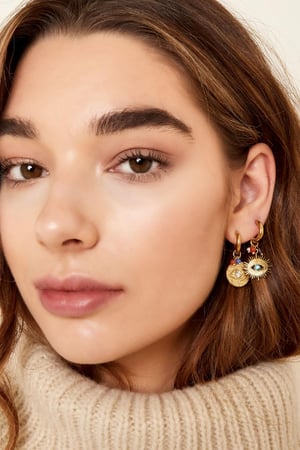 Earrings eye with beads Gold Color Stainless Steel h5 Picture2