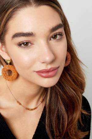 Earrings beads with heart detail Brown Alloy h5 Picture2