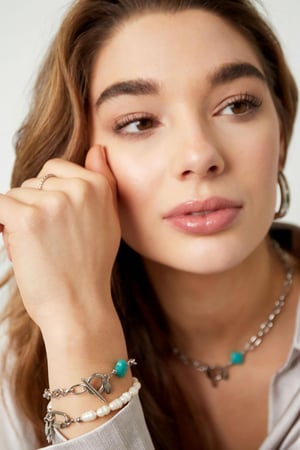 Link bracelet with clover stone - Natural stone collection Green & Gold Color Stainless Steel h5 Picture3