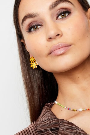 Pendientes 2 flores Verde & Color dorado Acero inoxidable h5 Imagen2