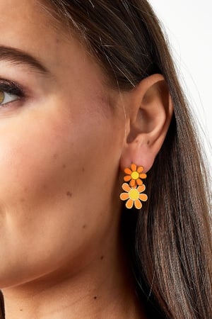 Pendientes 2 flores Verde & Color dorado Acero inoxidable h5 Imagen3