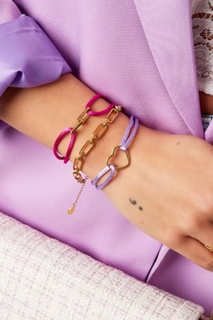 Fabric bracelet link Fuchsia Stainless Steel h5 Picture2