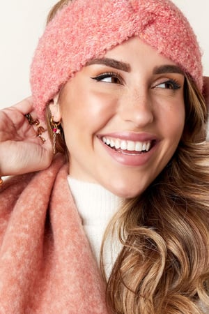 Earrings rectangular stone and beads Pink & Gold Color Stainless Steel h5 Picture3