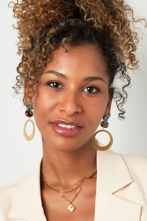 Round earrings with glass beads Silver Color Stainless Steel h5 Picture2