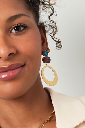 Round earrings with glass beads Silver Color Stainless Steel h5 Picture3