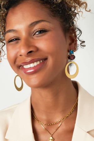 Round earrings with glass beads Silver Color Stainless Steel h5 Picture4