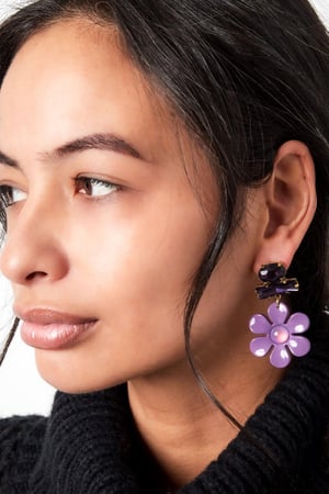 Boucles d'oreilles fleur avec perles de verre Bleu & Couleur or Acier inoxydable h5 Image4