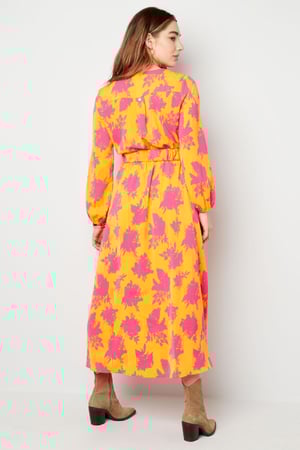 Maxi jurk kleurrijke print met riem Fuchsia & Geel S h5 Afbeelding6