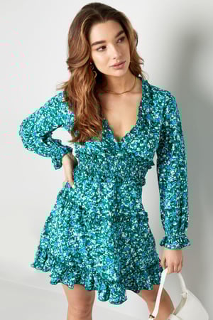 Jurk kleurrijke print met smock detail Rood S h5 Afbeelding2