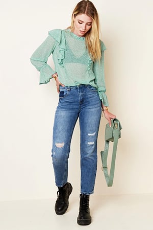 Enkellange jeans met versleten details Blauw XS h5 Afbeelding3