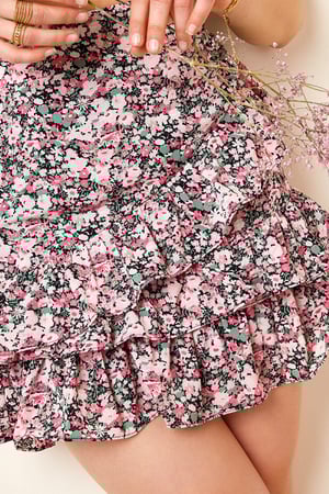 Rok met ruches in bloemenprint Blauw S h5 Afbeelding2