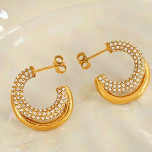 1 pair simple series classic geometric stainless steel  gold plated rhinestone women hoop earrings h5