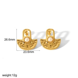 1 Paar personalisierte, modische Ohrringe aus 18 Karat vergoldetem Edelstahl mit geometrischem, gehämmertem Naturstein für den Alltag von Damen h5 