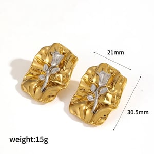 1 pair classic series elegant flower stainless steel  gold plated artificial pearl women stud earrings h5