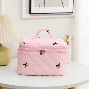1 Piece Classic Travel Bowknot Portable Large Capacity Beauty Case With Random Printing Design Women's Quilted Cosmetic Bags h5