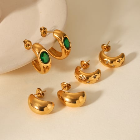 1 Pair Irregular Shape Stainless Steel Gold Color Zircon Women's Stud Earrings