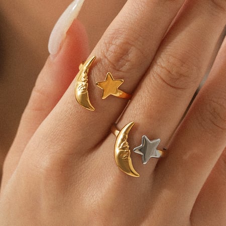 Bague simple en acier inoxydable couleur or avec lune quotidienne