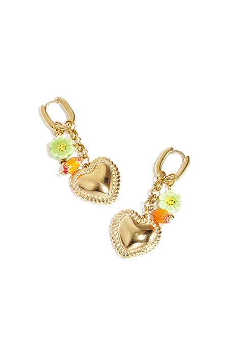 Earrings with colorful beads and detailed heart charm 2