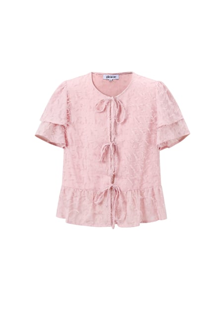 Woven Polyester Fiber Women's Short Sleeve Tops Elegant Tie-up Solid Color 2