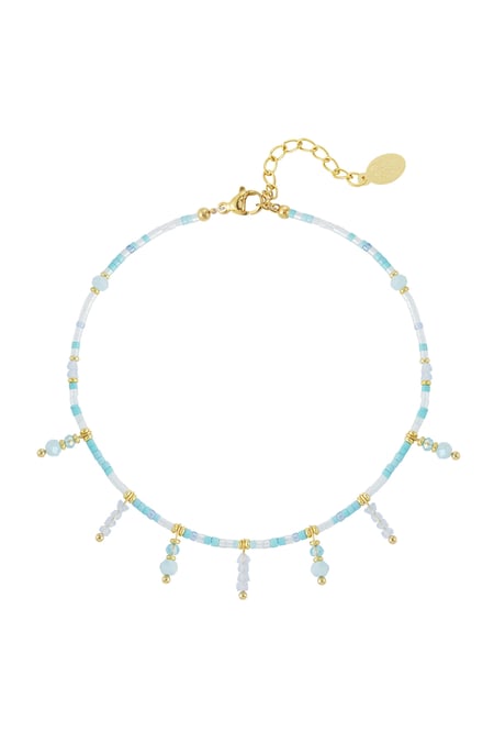 Beaded bracelet with beaded pendants- Blue/Gold color 2