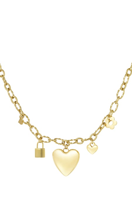 Halskette mit Charm „Locked Love“ – Goldfarbe - Goldfarbefarbe 2