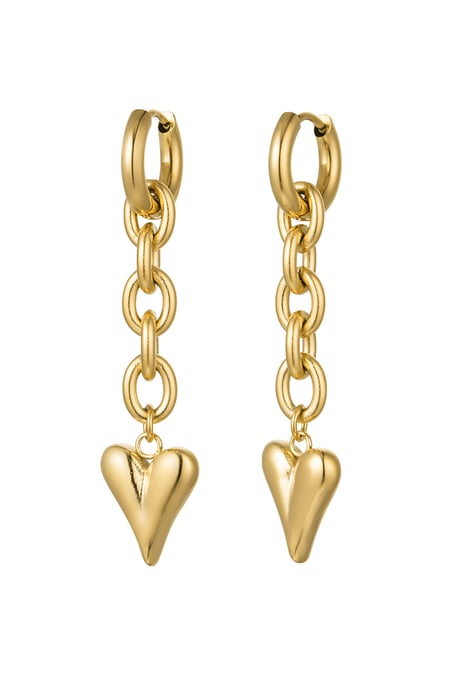 Earrings link & heart - Gold Color Stainless Steel 2