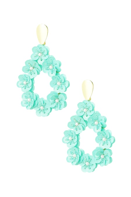 Round floral statement earrings - green/Gold color 2