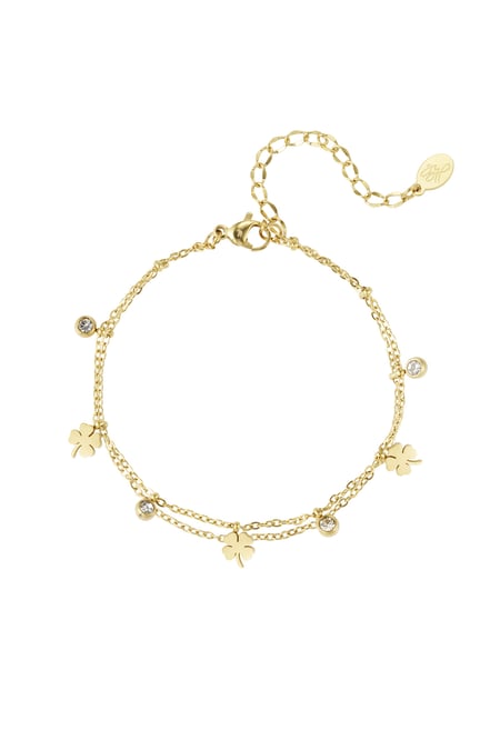 Bettelarmband mit Kleeblatt und Diamant – Goldfarbe - Goldfarbefarbe 2