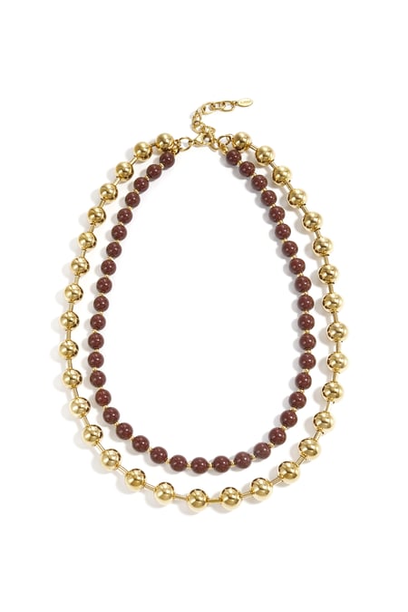 Linked necklace with gold and colored beads 2