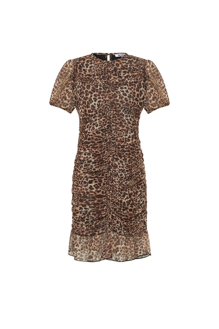 Woven Polyester Mini Dress Elegant Leopard Print Ruffle Edge 2