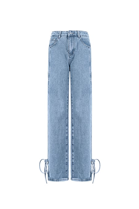 Cotton Woven Women's Straight Leg Denim Pants Casual Knot Detail 2