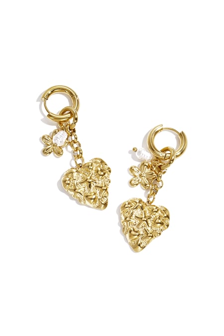 Earrings with flower heart and pearl pendant 2