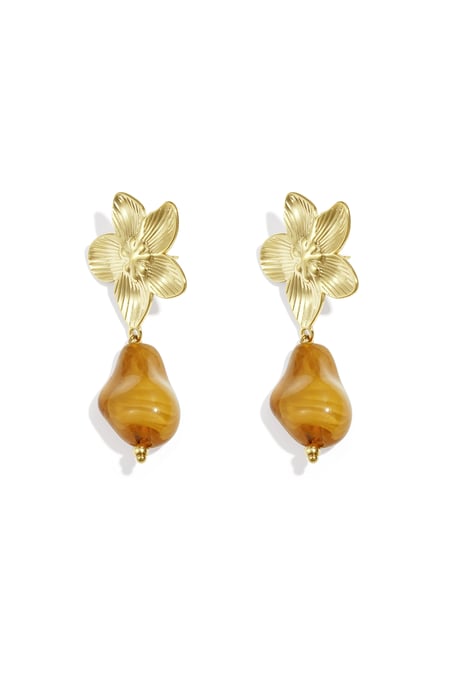 Flower earrings with organic bead 2