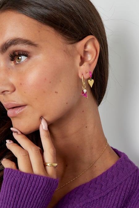 Earrings colored heart with pearl - Gold color/purple