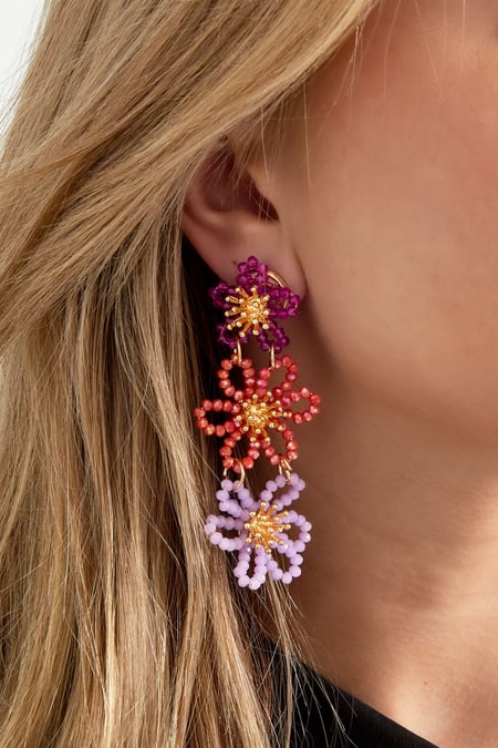 Flower party statement earrings - orange/purple
