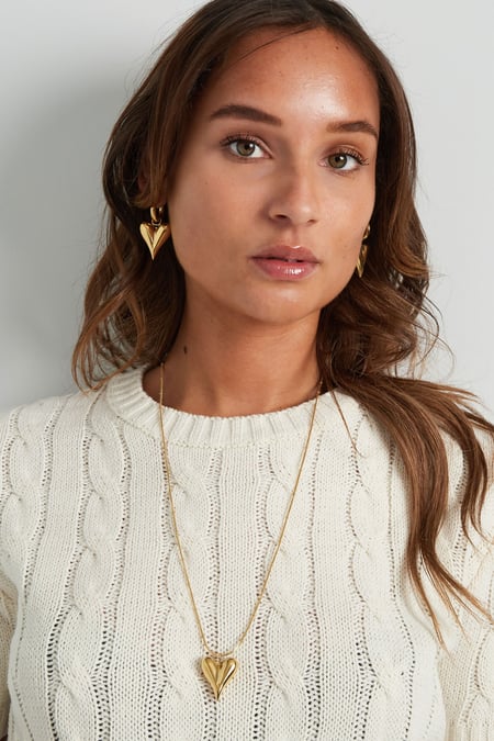 Earrings with heart pendants large - Silver Color color