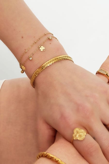 Bettelarmband mit Kleeblatt und Diamant – Goldfarbe - Goldfarbefarbe