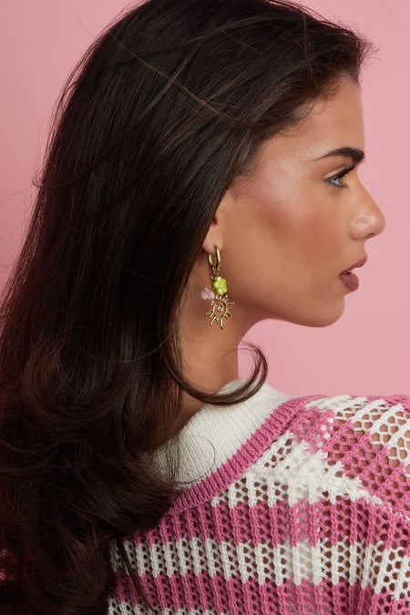 Oval hoop earrings with sun and bead charms