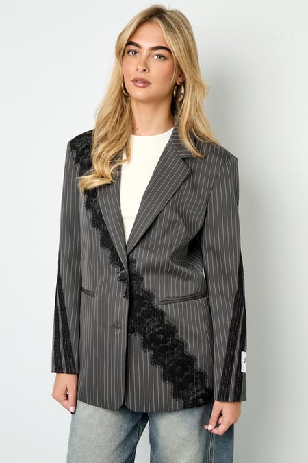 Woven Polyester Fiber Women's Suit Set Elegant Stripes Lace Panel