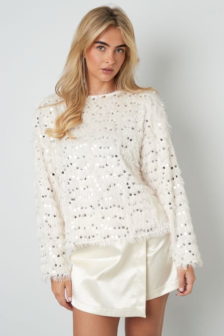 Woven Polyester Fiber Women's Long Sleeve Top Elegant Sequins