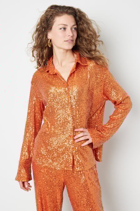 Polyester Pailletten Vrouwen Overhemd Glanzend Lange Mouw